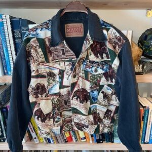 Vintage denim jacket. Wild West bear buffalo cowboy print 🐻🦬🤠
